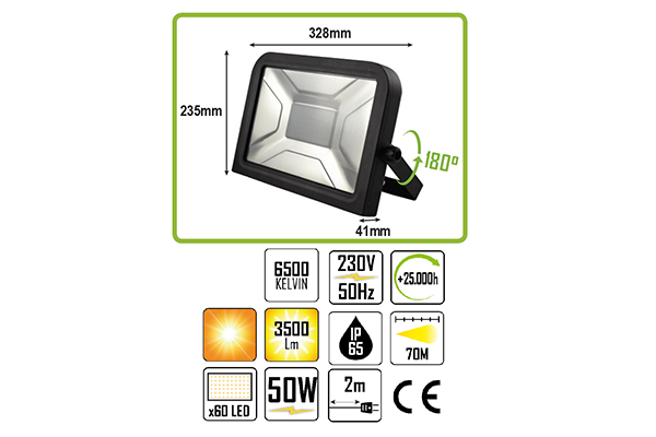 Proiector LED JBM 50W, 3500 Lumeni, IP65, 6500K
