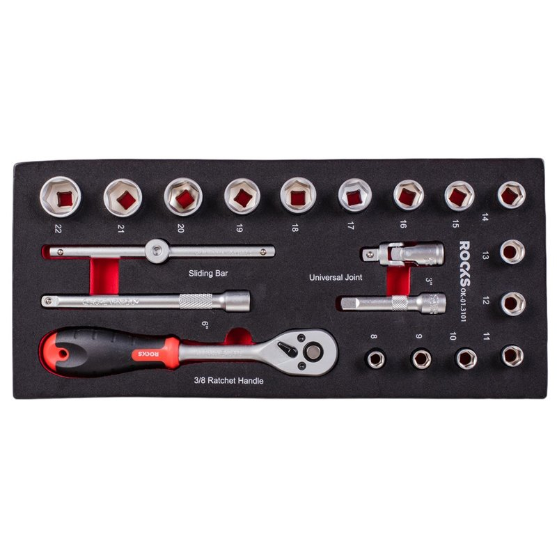 Set Chei Tubulare Rooks 20 Buc | Crom Vanadiu