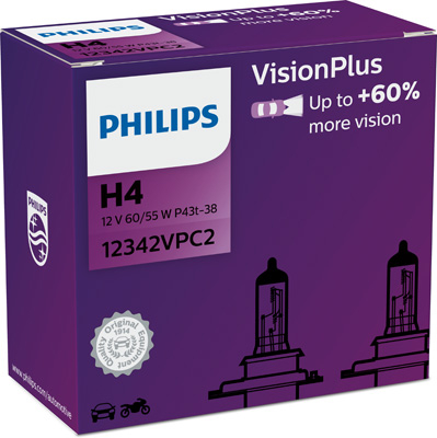 Becuri Auto Philips H4 Vision Plus +60% Lumina