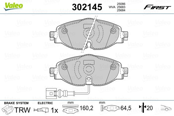 Set plăcuțe frână față Valeo 302145 pentru Audi, VW, Skoda, Seat
