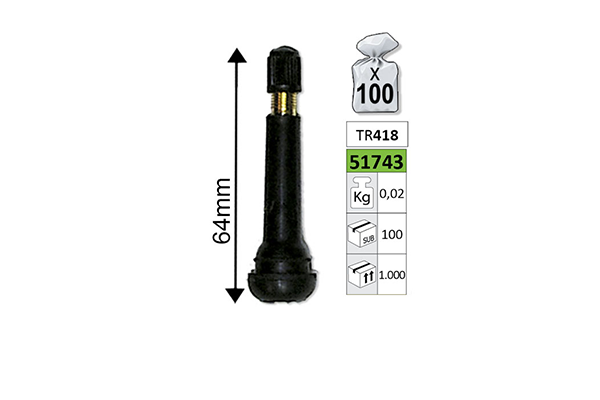 Ventile Anvelope TR418 64 mm Set 100 Buc JBM