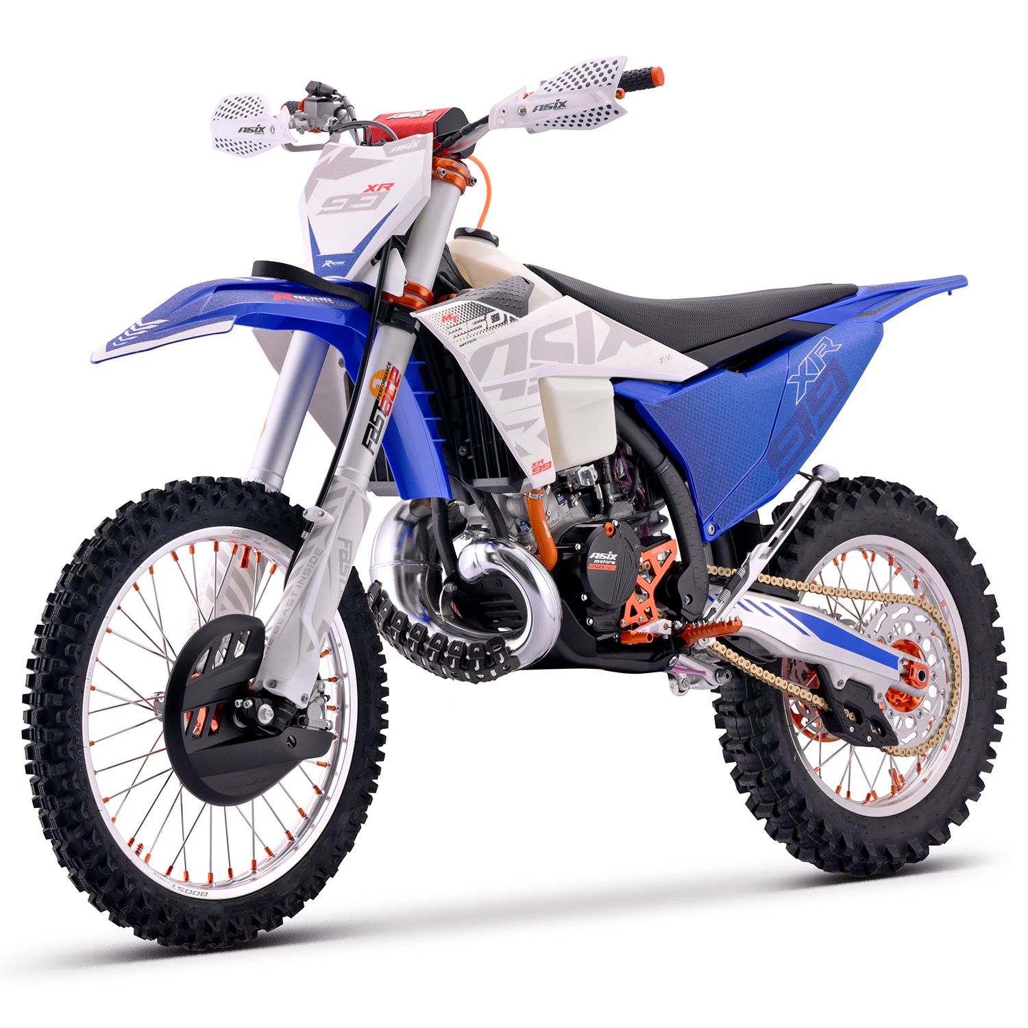 Motocicleta Cross Enduro Asix XR99 2T, 250cc, roti 21 18  , pornire electric, racire apa, culoare alb albastru