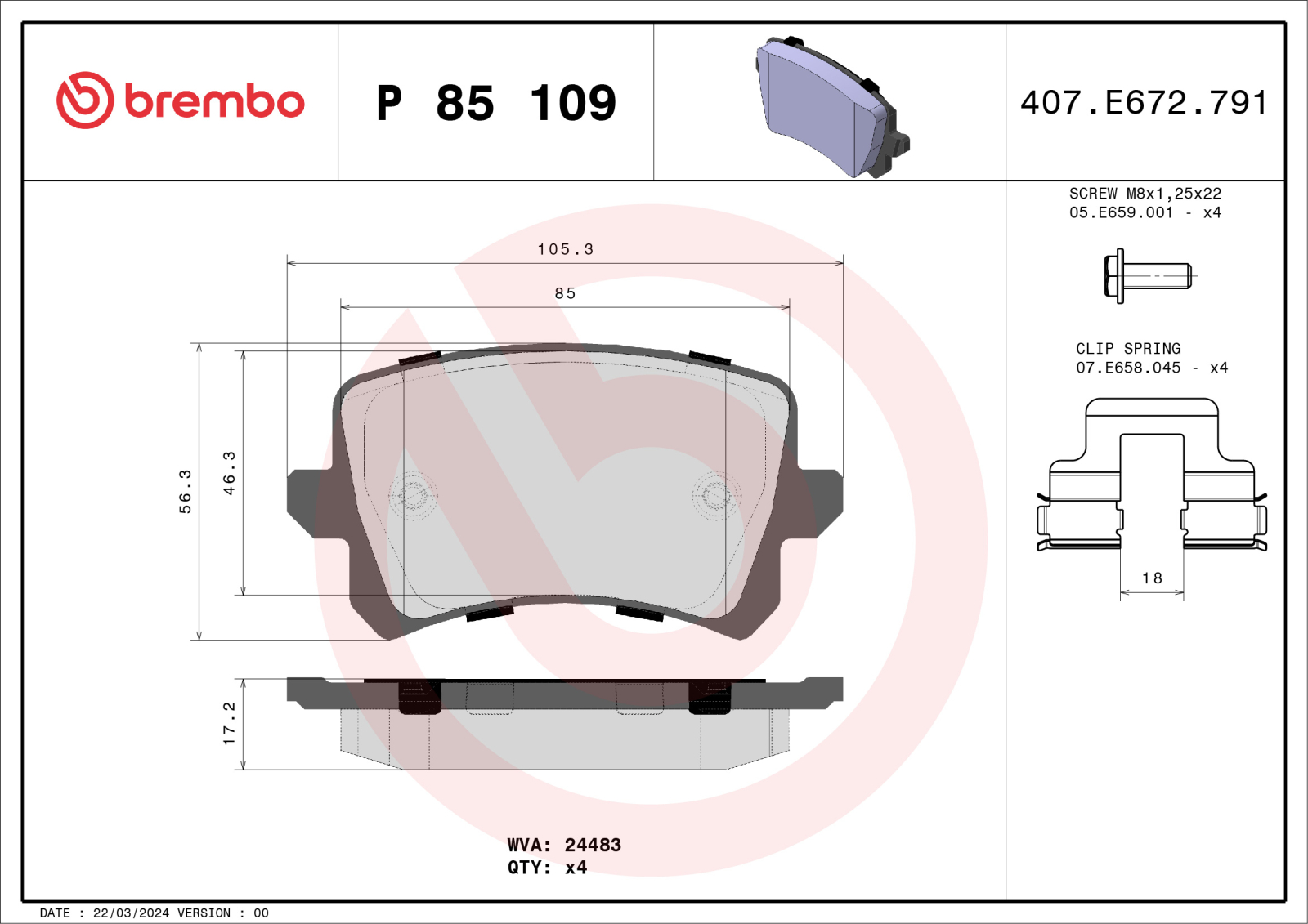 Plăcuțe Frână Brembo P85109 - Siguranță Germană - imagine 1