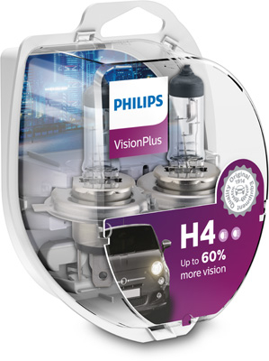 Set Becuri H4 Philips Vision Plus - Viziune Superioară